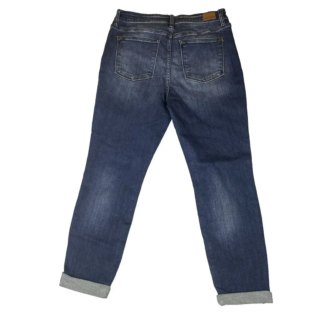 Judy Blue 82428 Slim Fit Cuffed Jeans Womens 13/31 Stretch Blue Dark Wash Denim